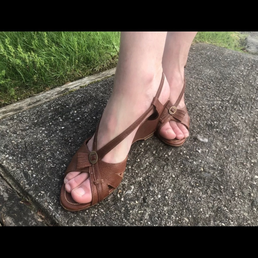 Mayle Original Brown Leather Wedge Sandals Rare!